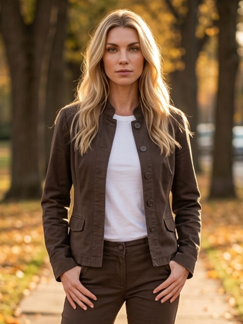 Mossimo Women’s Brown Button Front Short Jacket w/ Pockets Long Sleeve Size L